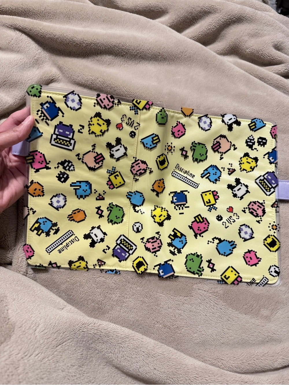 Hobonichi Cousin Honey Lilac with Tamagotchi cover on cover